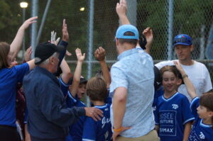 The Jays celebrate a great game with a joyous team cheer following their 9-8 2026 TPBA House League Baseball 11U Mosquito Division Tournament Round Robin Game comeback victory over the Terrapins at Christie Pits Diamond 3.